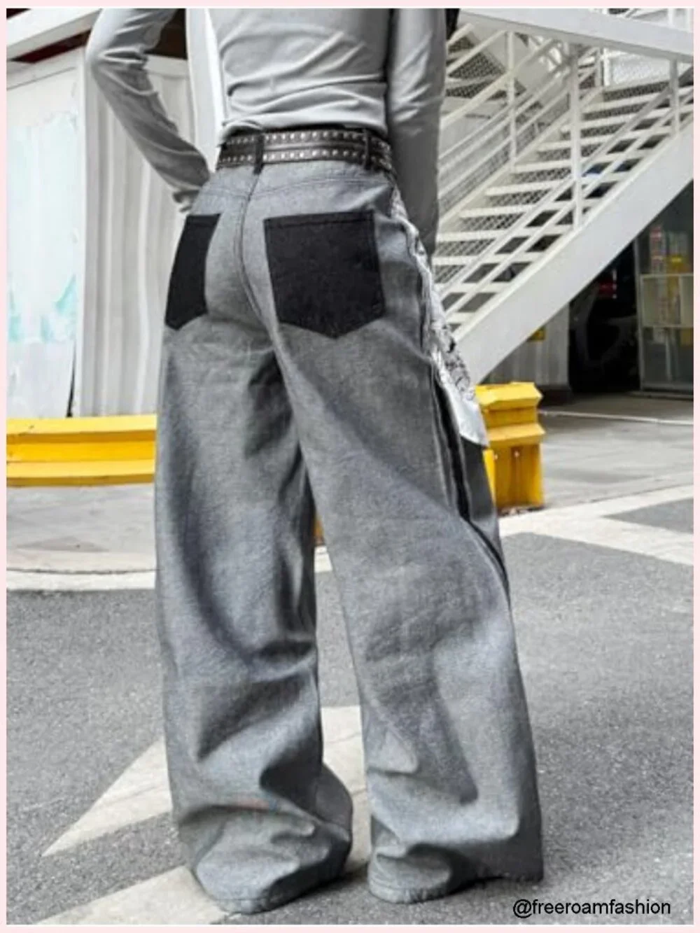 Wide Leg Baggy Jeans with Unique Graphic Digital Prints Y2K Streetwear